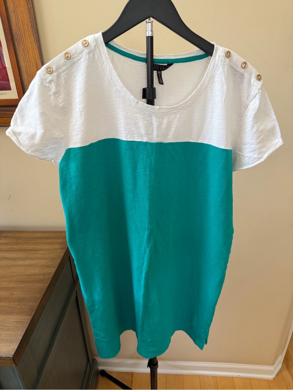 Nicole Miller Womens XL Teal White Colorblock T Shirt Dress Jersey Knit - Picture 6 of 9